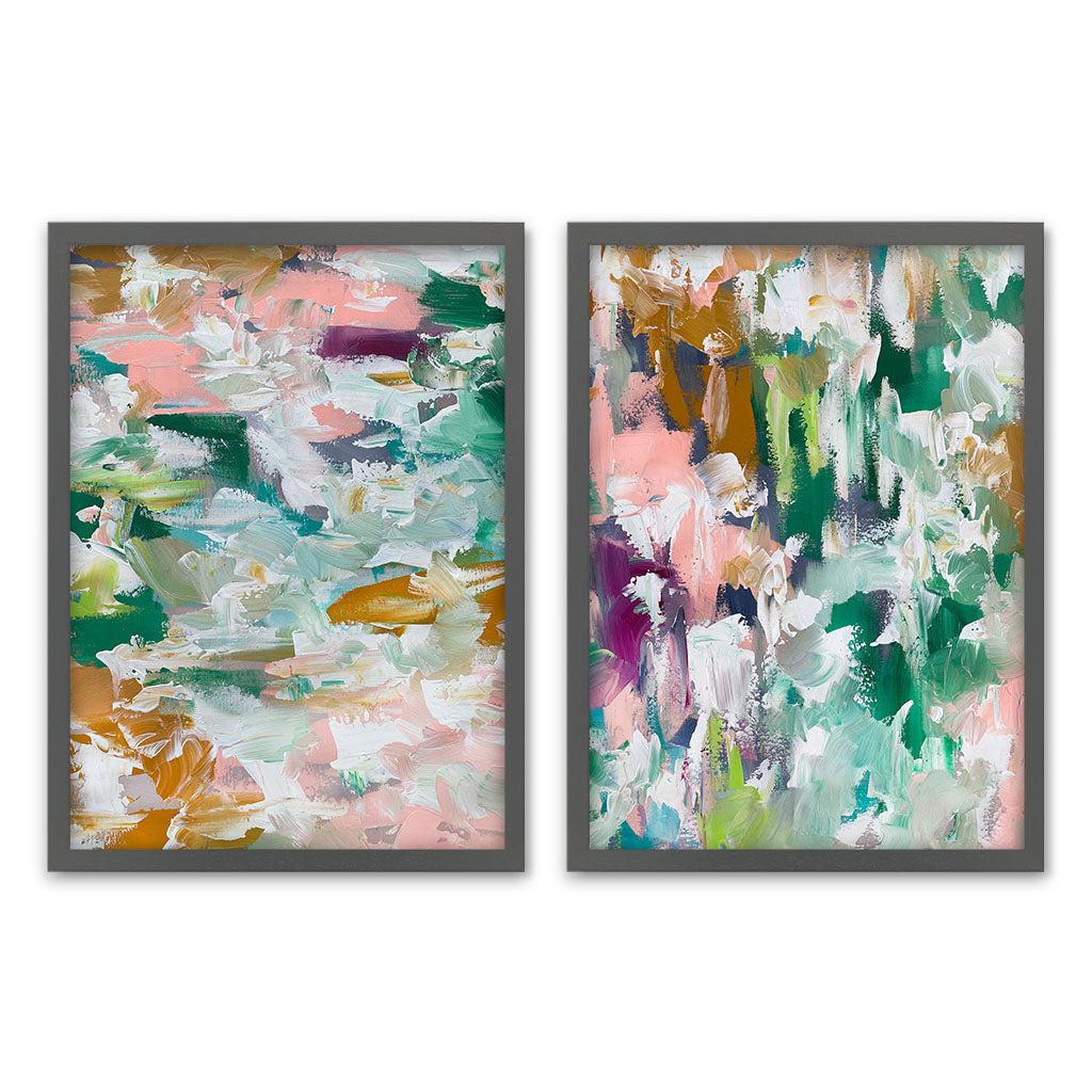 River Sunset Abstract Set Of 2 Prints Grey Frame Wall Art Print Set Of 2 - Abstract House