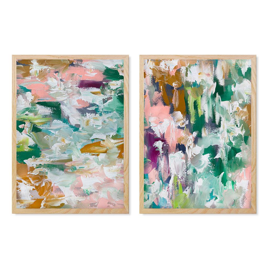 River Sunset Abstract Set Of 2 Prints Oak Frame Wall Art Print Set Of 2 - Abstract House