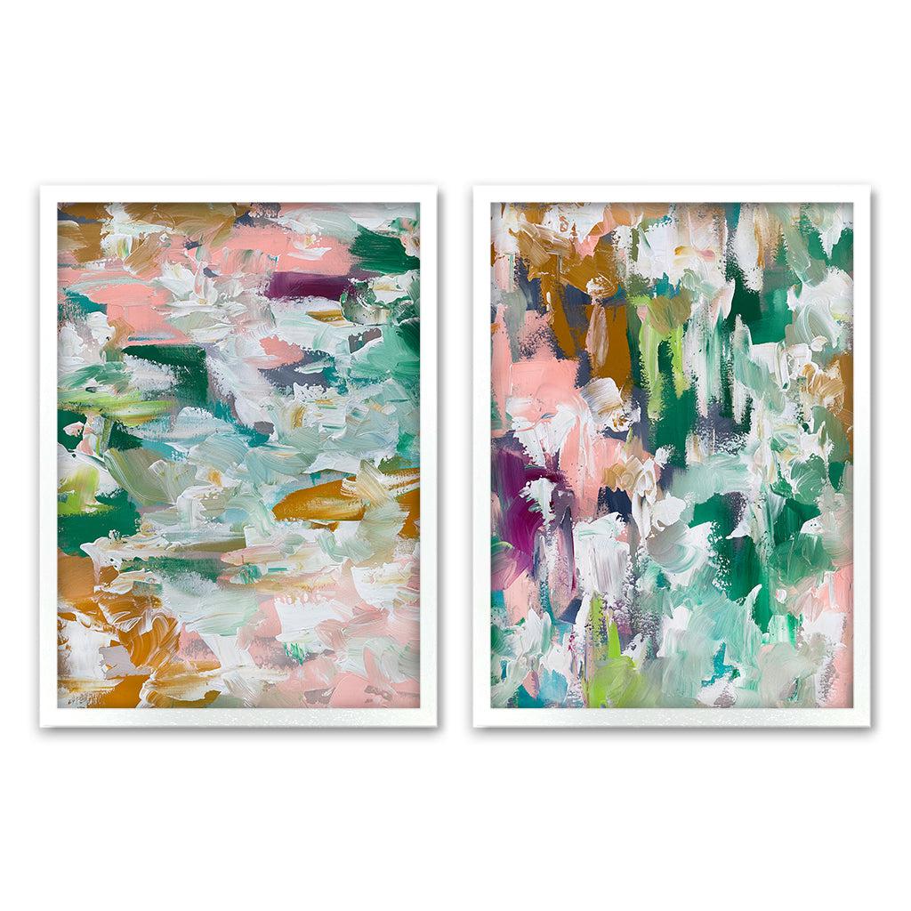 River Sunset Abstract Set Of 2 Prints White Frame Wall Art Print Set Of 2 - Abstract House
