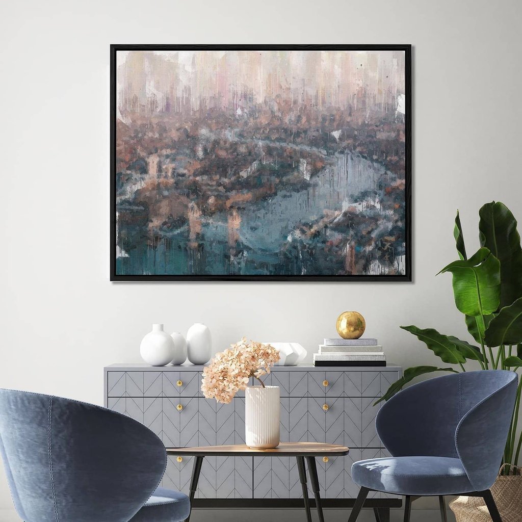 River Thames London Painting Framed Canvas   River Thames London Painting Canvas Print Abstract House 2 