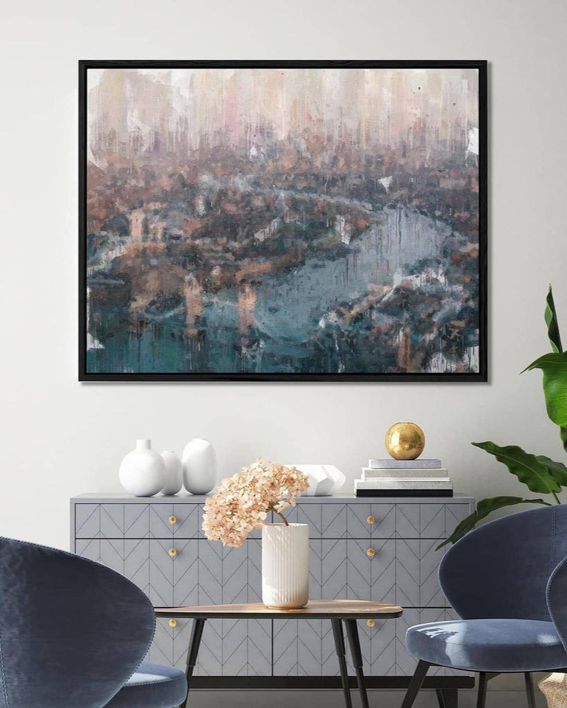 River Thames London Painting Framed Canvas