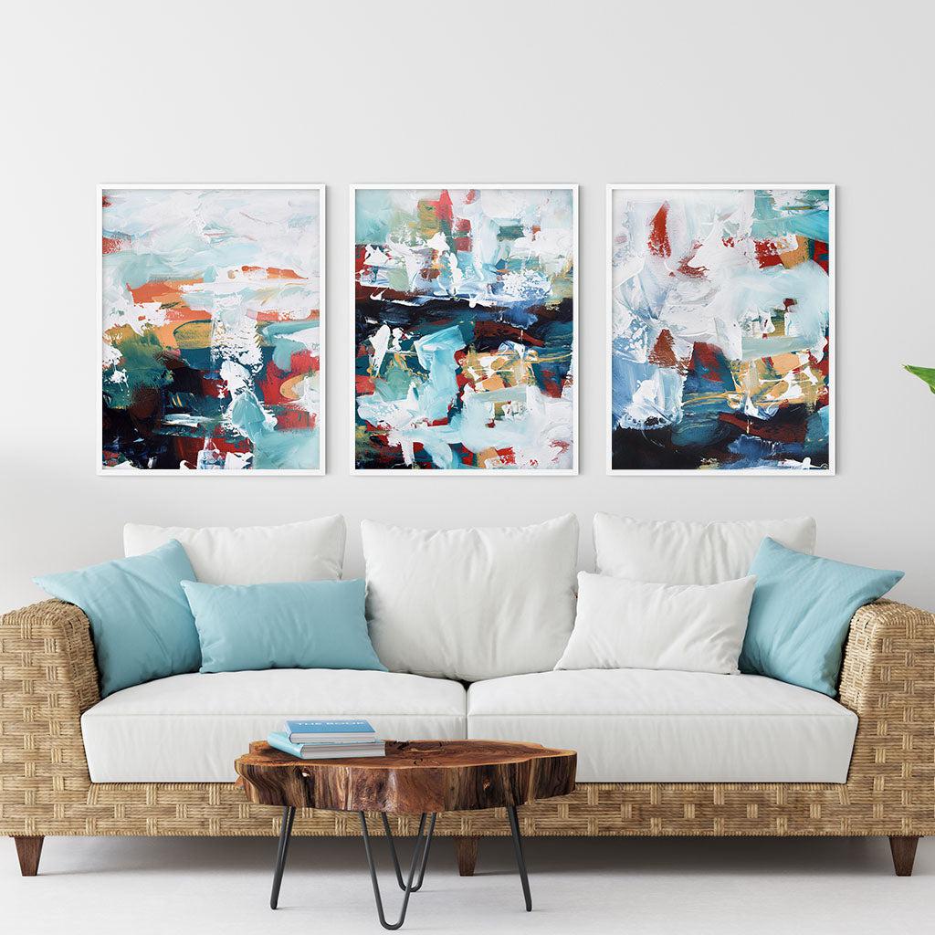 Rivers Creek Canvas Set Of 3 White Canvas Set Of 3 - Abstract House