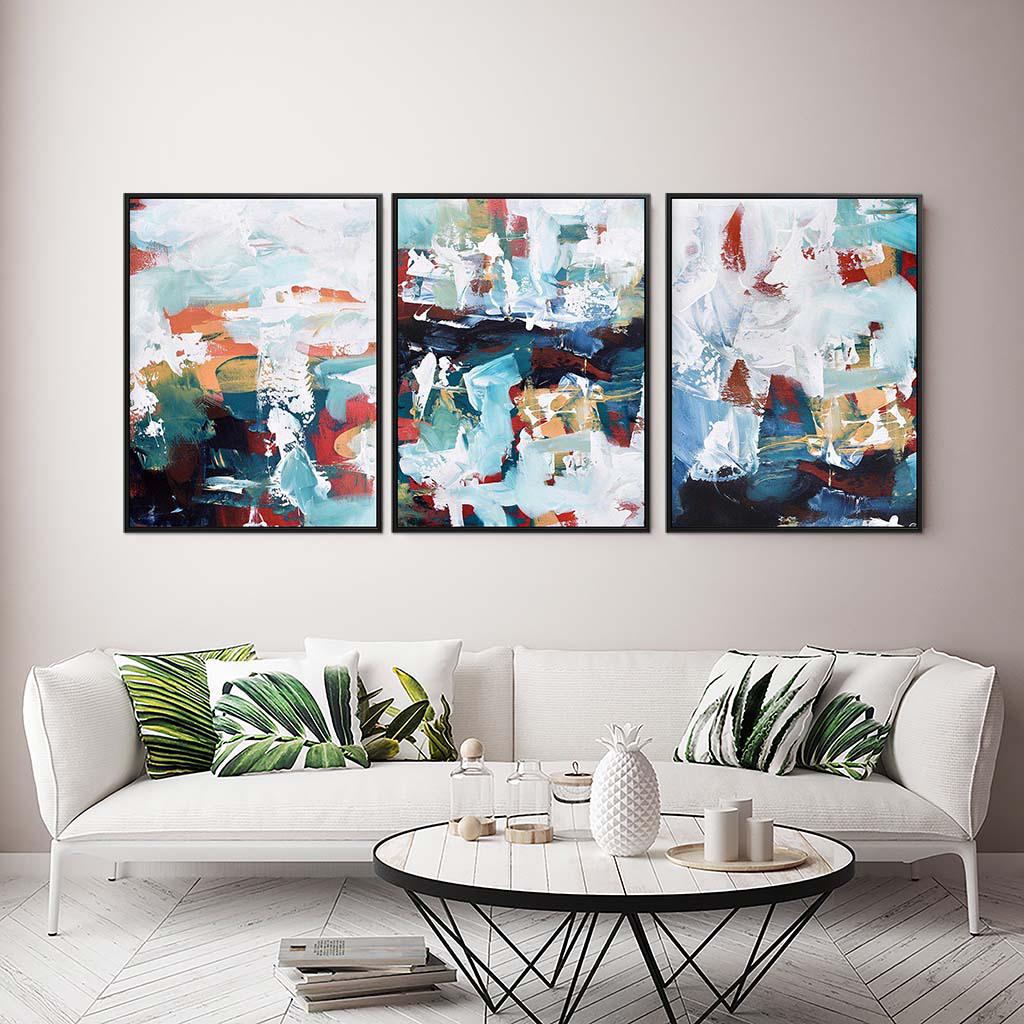 Rivers Creek Canvas Set Of 3 White Canvas Set Of 3 - Abstract House