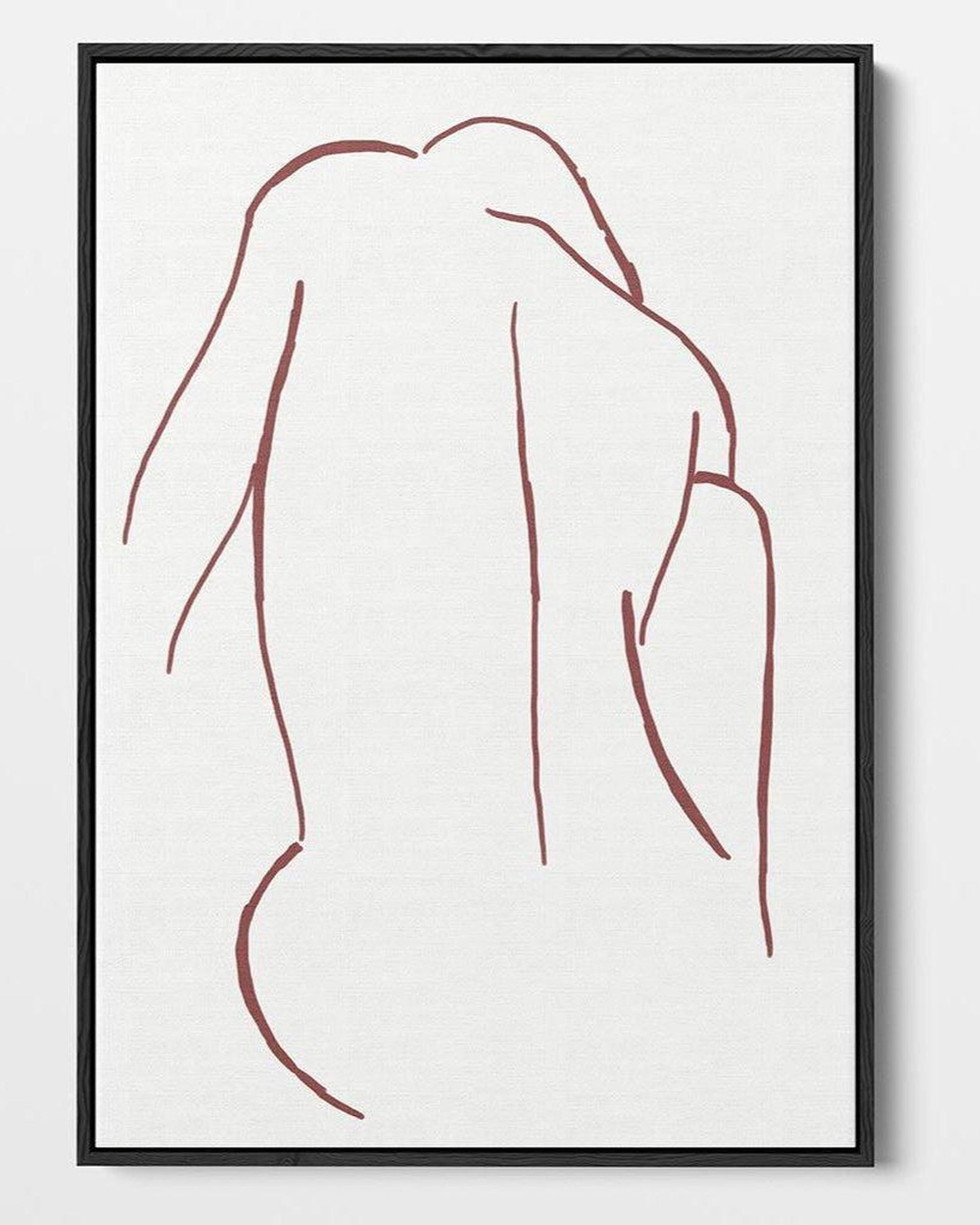 Framed line art of a nude figure on a white background