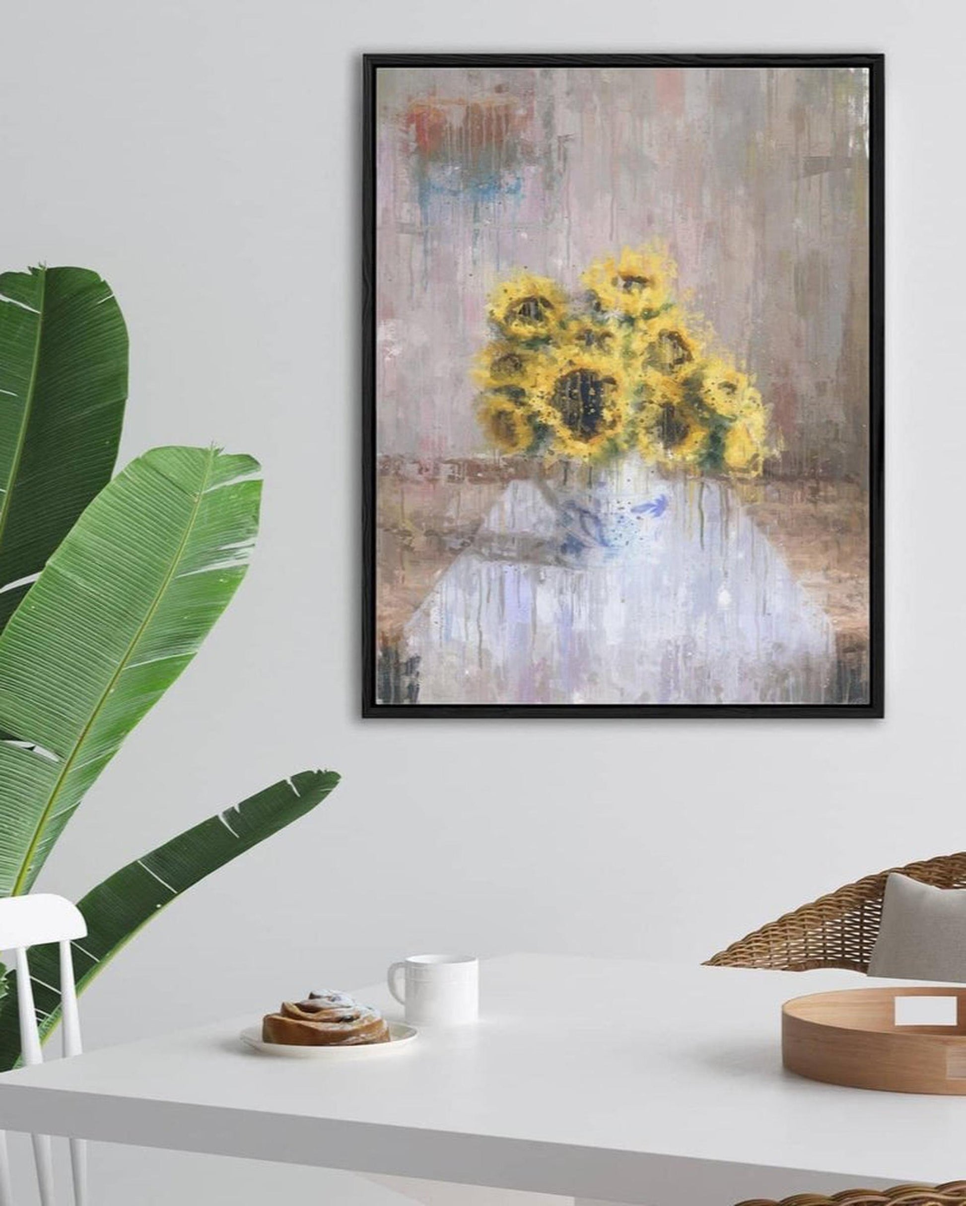 Sunflowers In A Vase Still Life Painting Framed Canvas