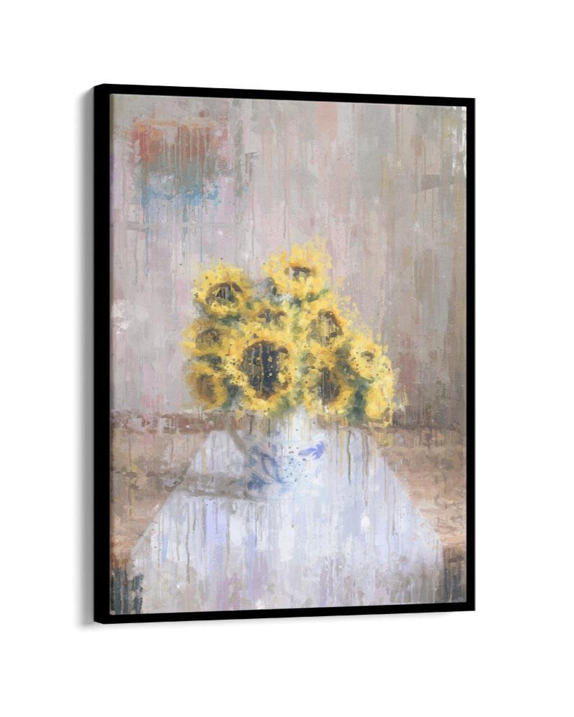 Sunflowers In A Vase Still Life Painting Framed Canvas-Abstract House