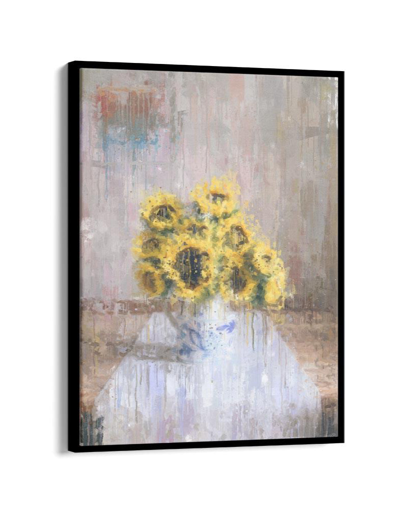 Sunflowers In A Vase Still Life Painting Framed Canvas-Abstract House