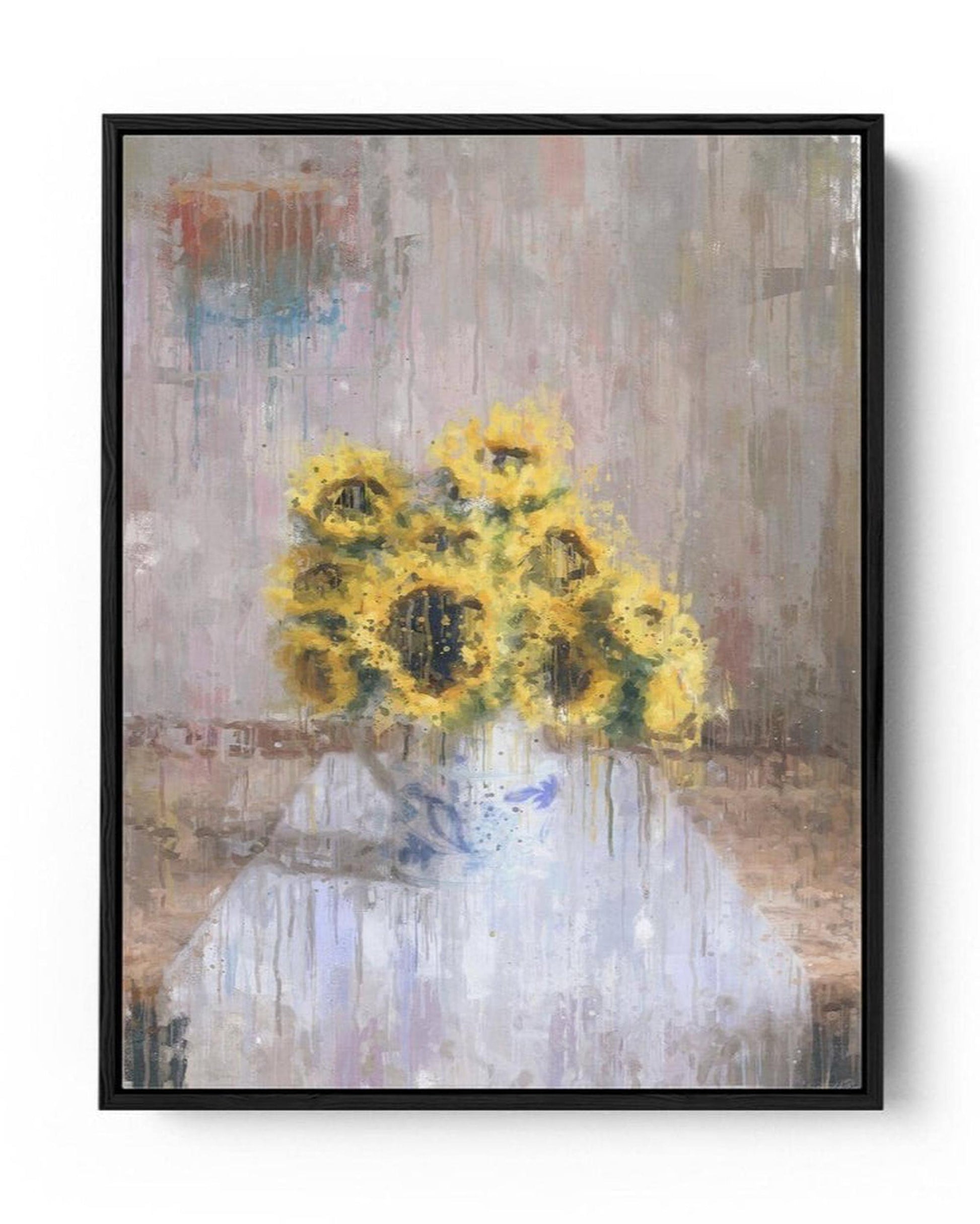 Sunflowers In A Vase Still Life Painting Framed Canvas