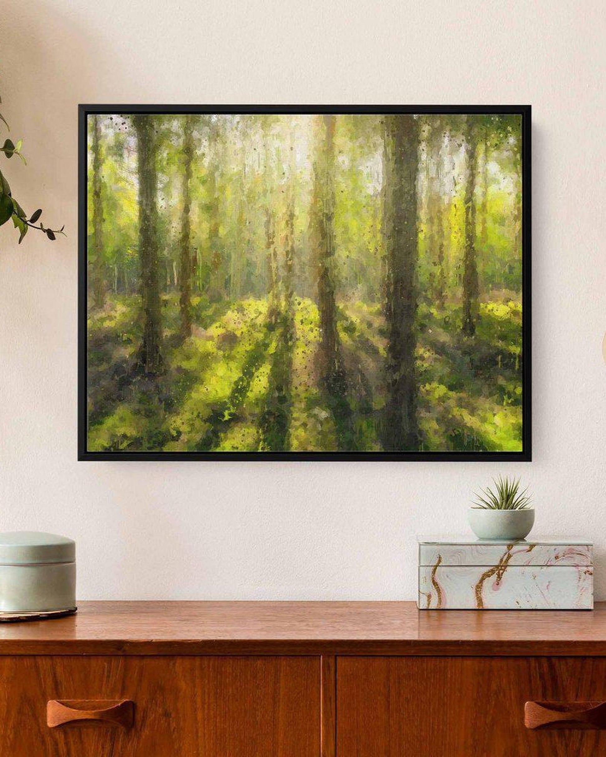 Sunrise Forest Landscape Painting Framed Canvas