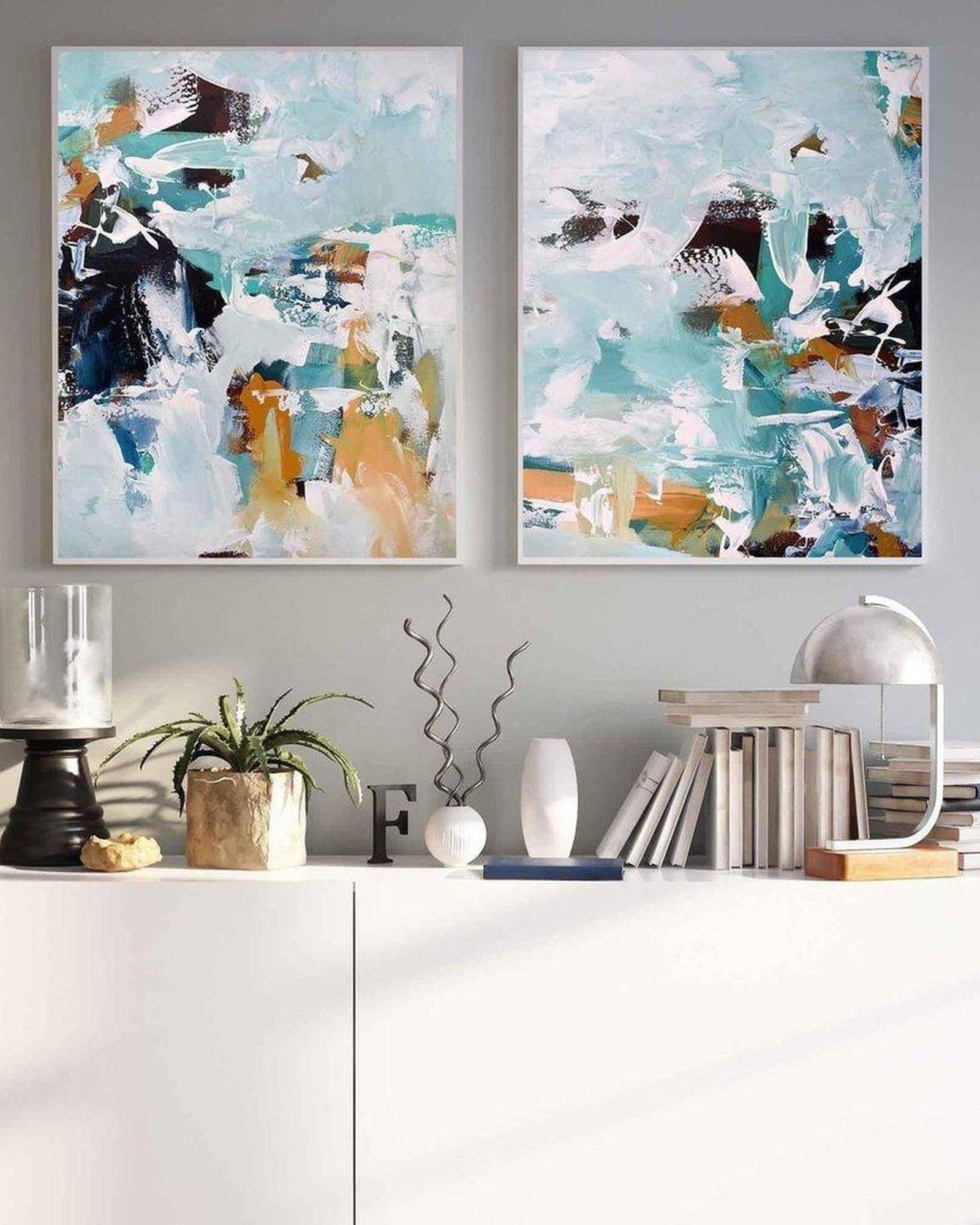 Teal Abstract Colours Canvas Set Of 2