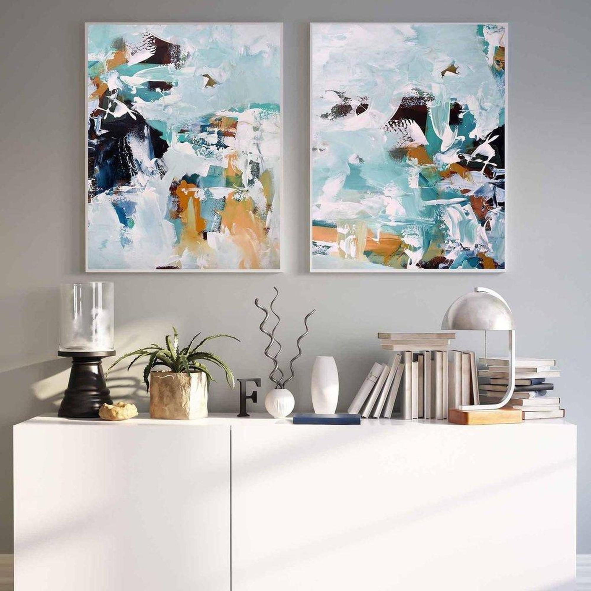 Teal Abstract Colours Canvas Set Of 2