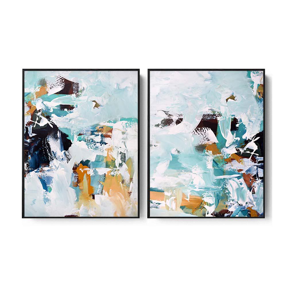 Teal Abstract Colours Canvas Set Of 2 Black Canvas Set Of 2 - Abstract House