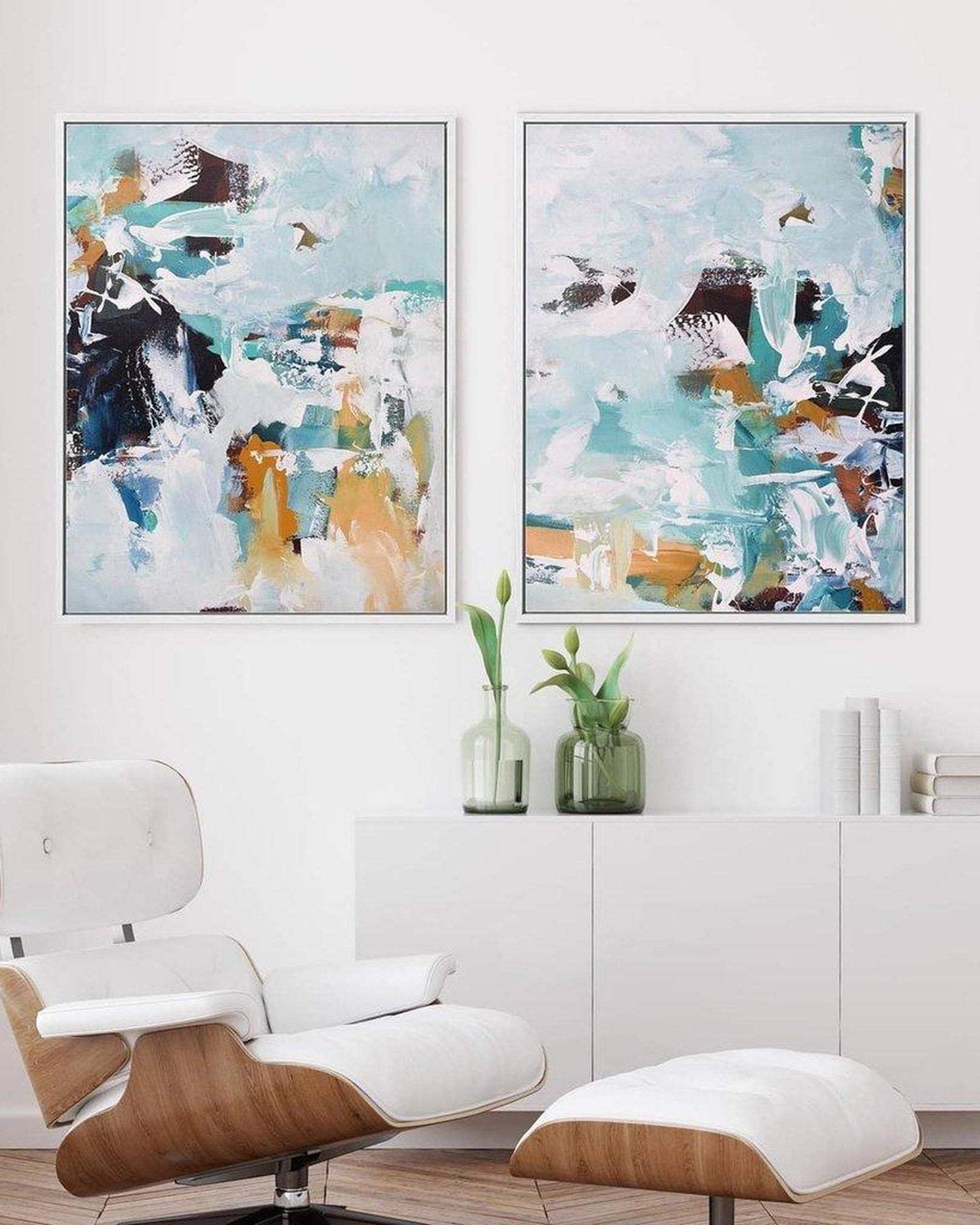 Teal Abstract Colours Canvas Set Of 2