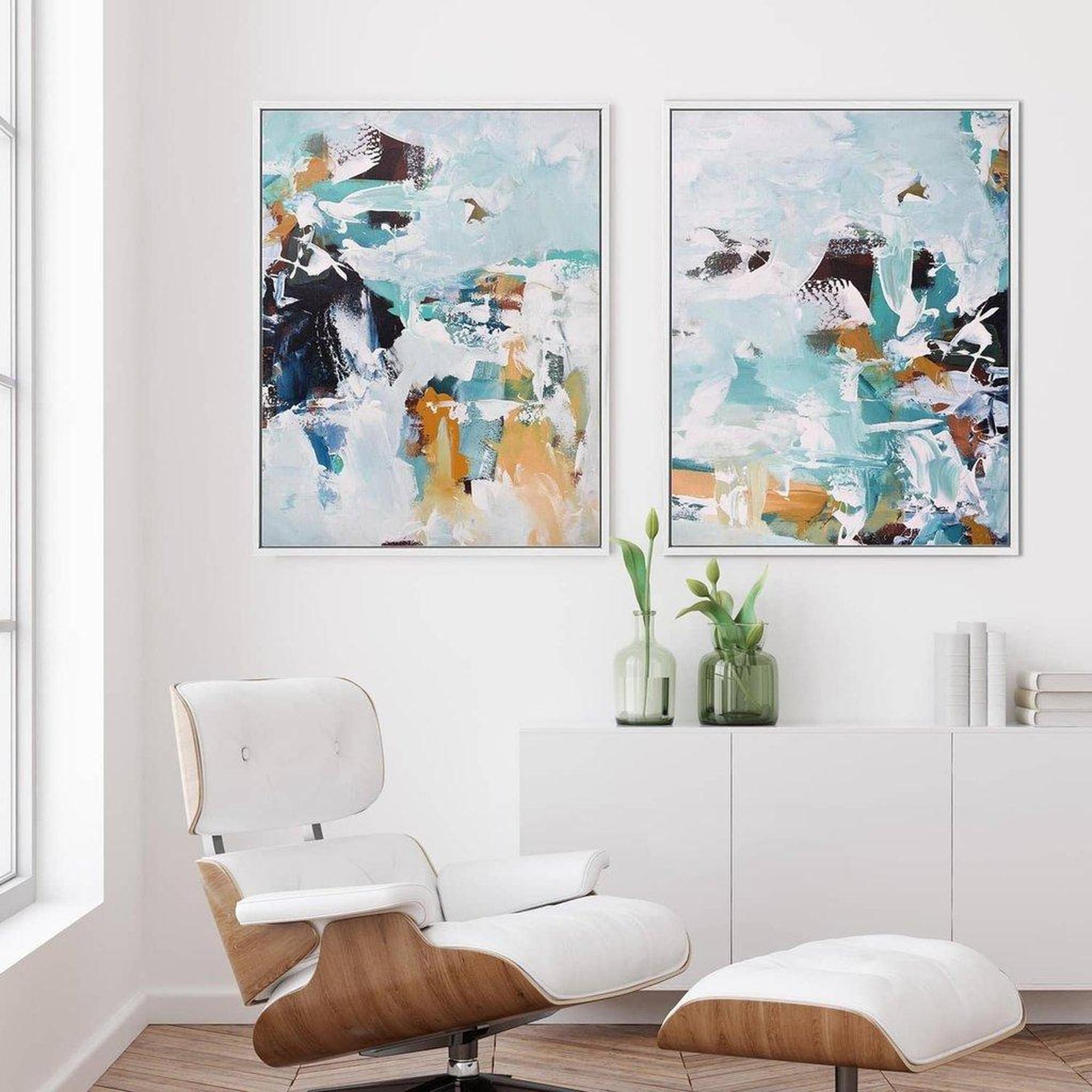 Teal Abstract Colours Canvas Set Of 2