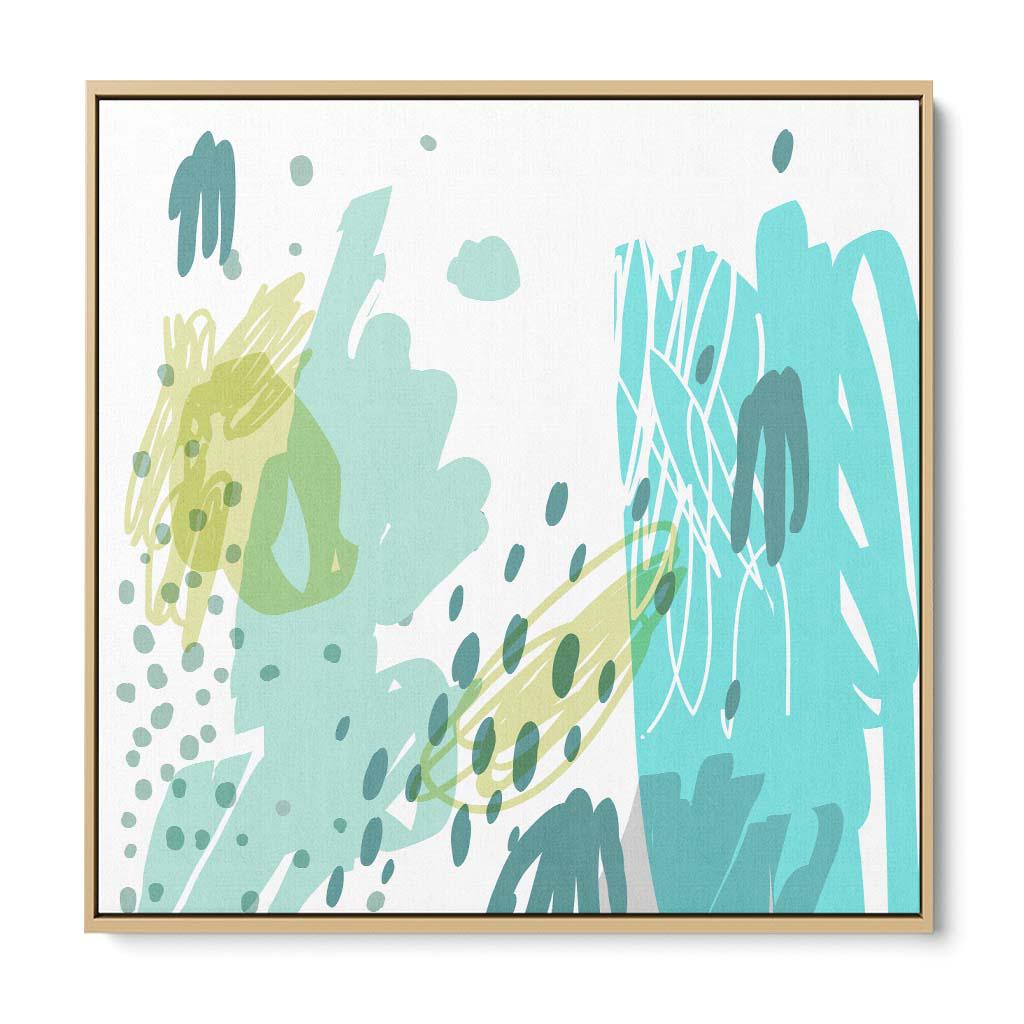 Teal Abstract Design Canvas Art Pine Frame Square Canvas Prints - Abstract House