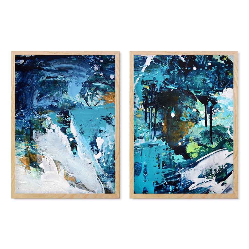 Teal And Gold Abstract Texture - Print Set of 2 Oak Frame Wall Art Print Set Of 2 - Abstract House