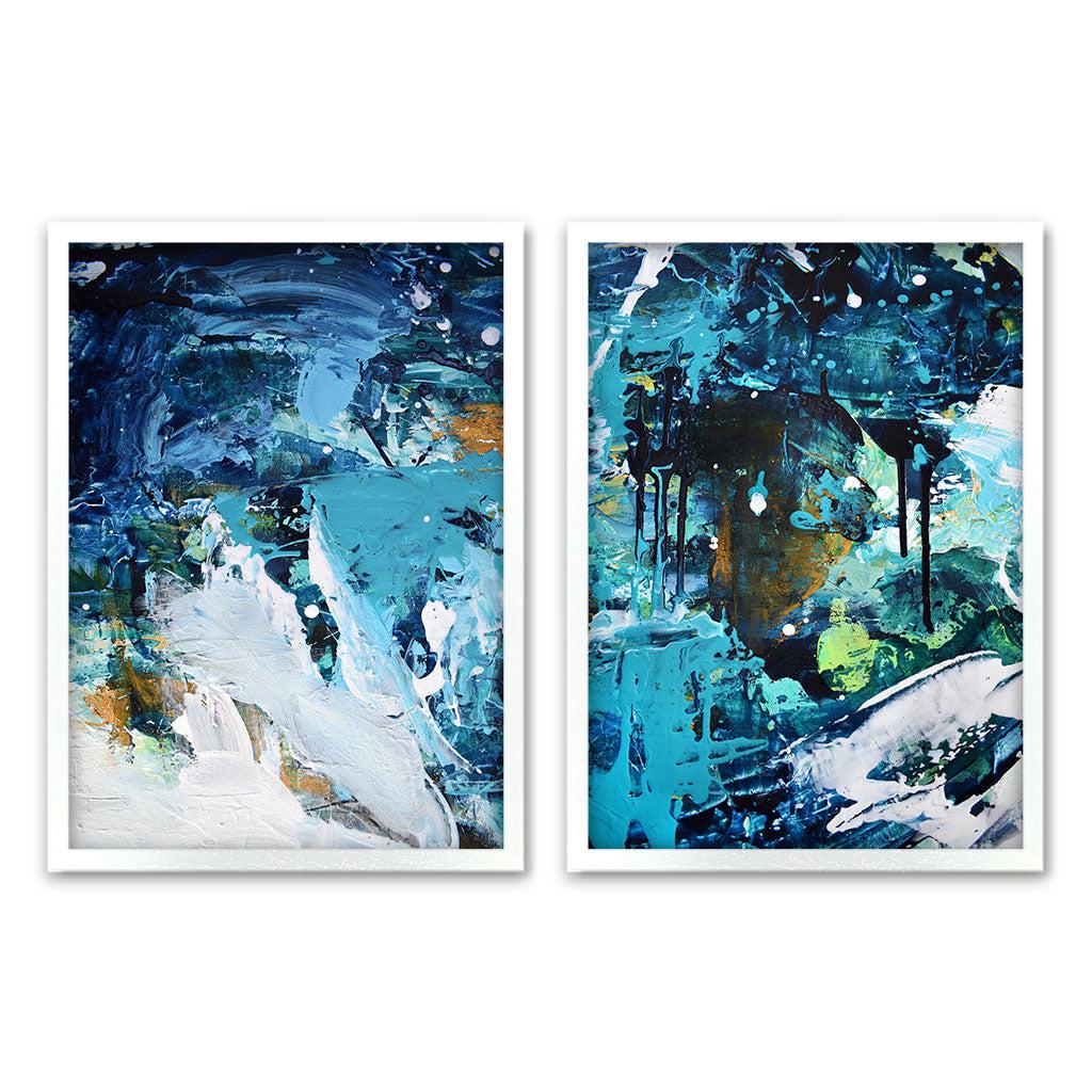 Teal And Gold Abstract Texture - Print Set of 2 White Frame Wall Art Print Set Of 2 - Abstract House