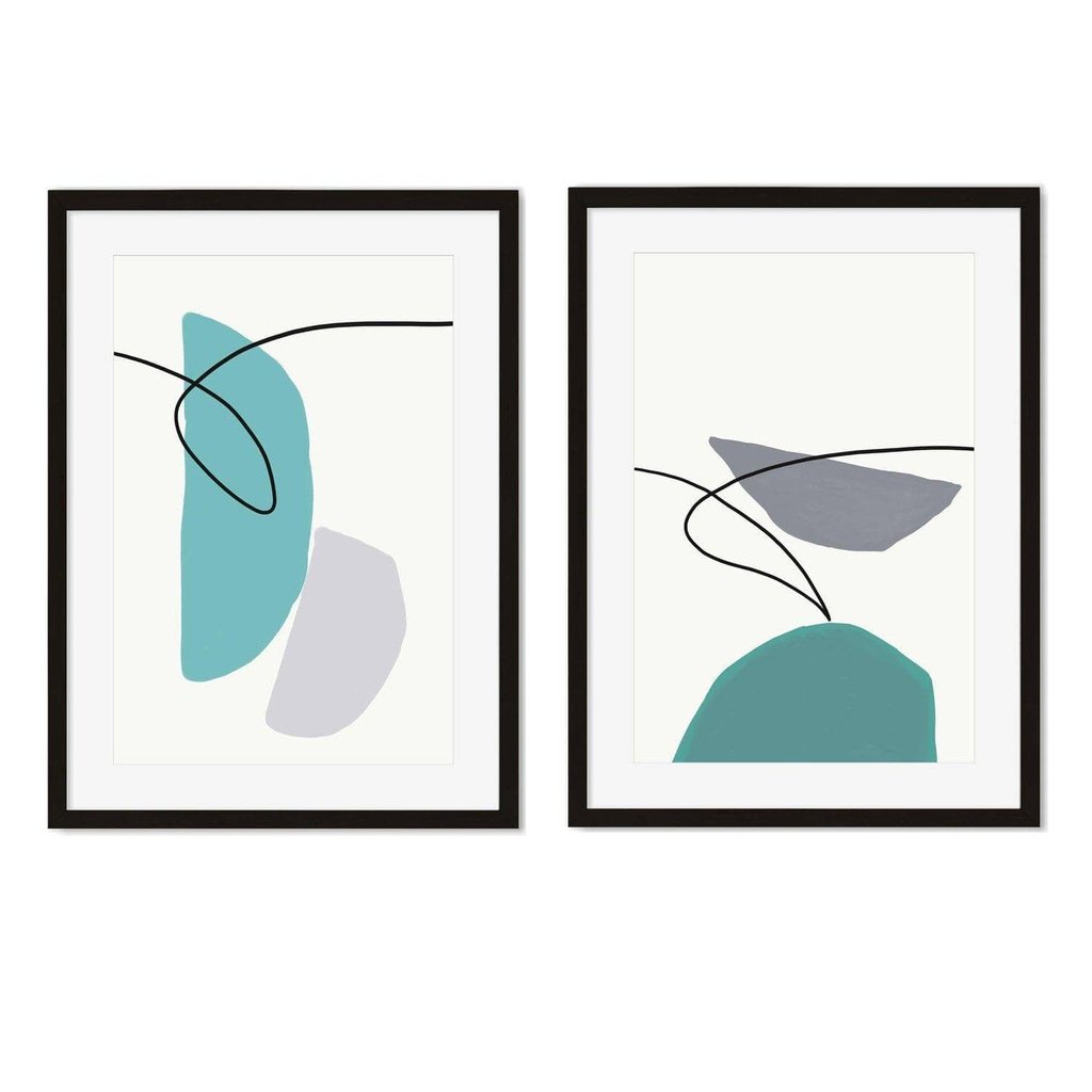 Teal And Grey Shapes - Print Set Of 2