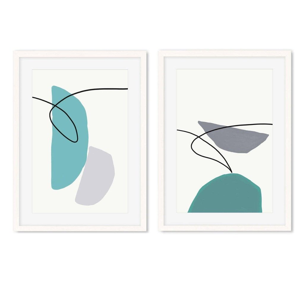 Teal And Grey Shapes - Print Set Of 2