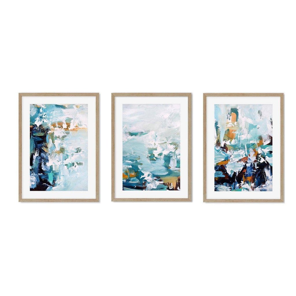 Teal Blues Abstract Waves - Print Set Of 3