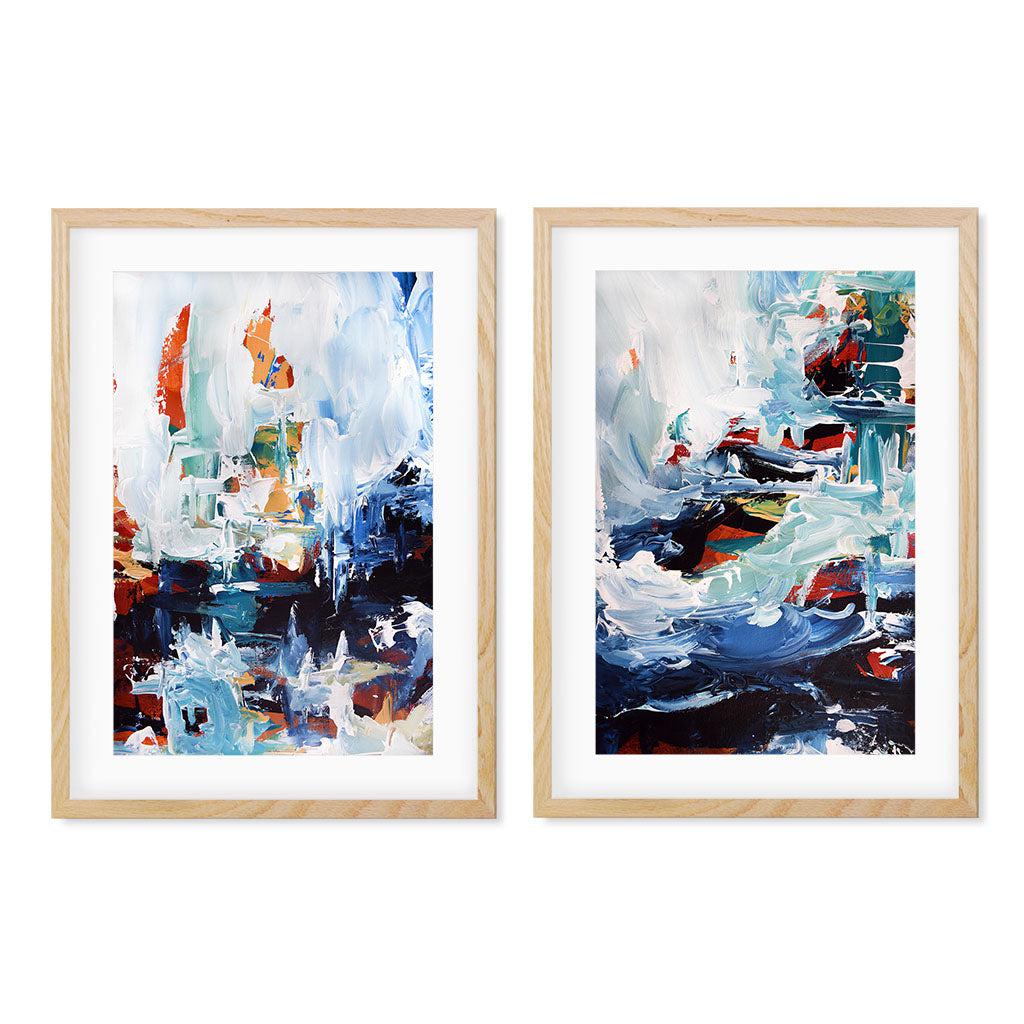 Textured Blue Abstract - Print Set Of 2 Oak Frame Wall Art Print Set Of 2 - Abstract House