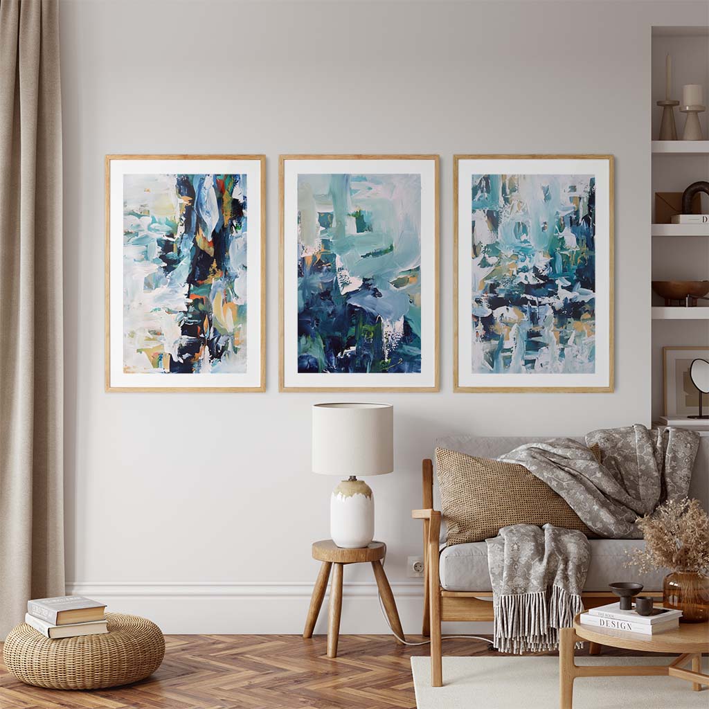 Textured Blue Abstract - Print Set Of 3 Black Frame Wall Art Print Set Of 3 - Abstract House