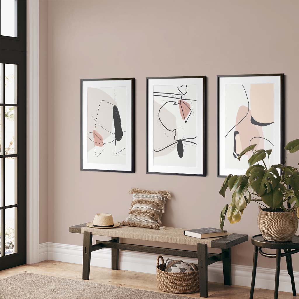 The Contemporary Drawings - Set Of 3 Prints Black Frame Wall Art Print Set Of 3 - Abstract House