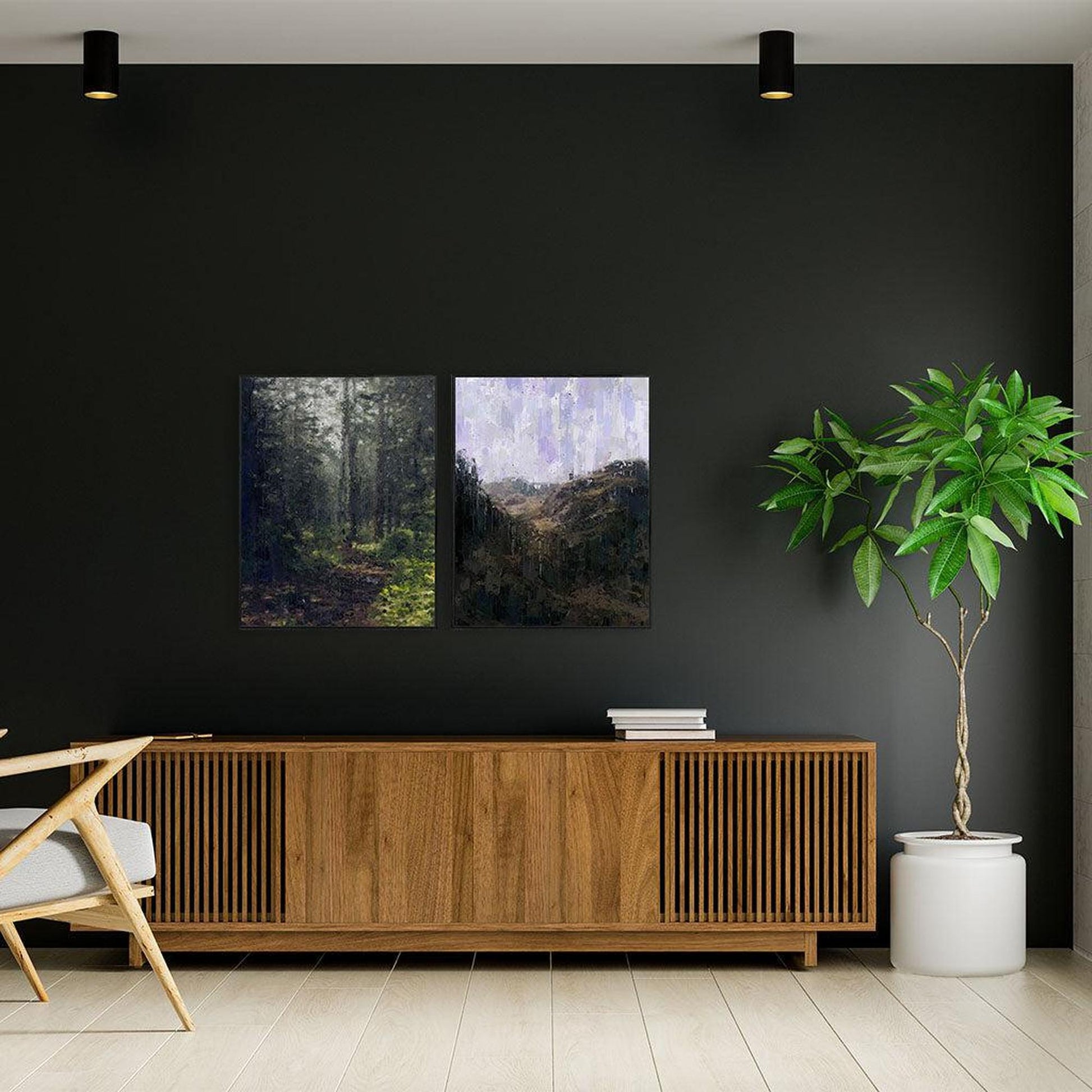 The Valley Canvas Set Of 2 White Canvas Set Of 2 - Abstract House