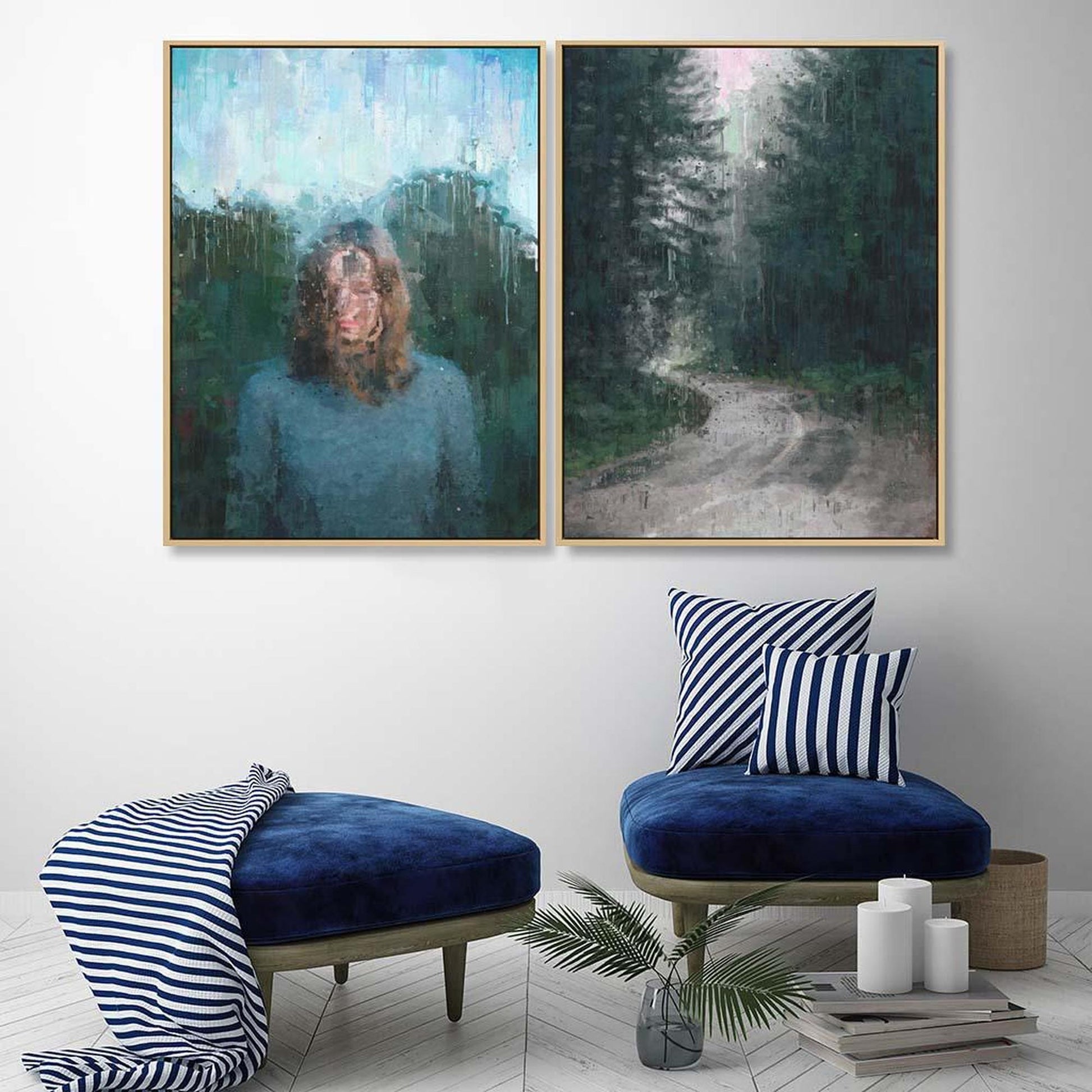 Through The Forest Canvas Set Of 2 White Canvas Set Of 2 - Abstract House