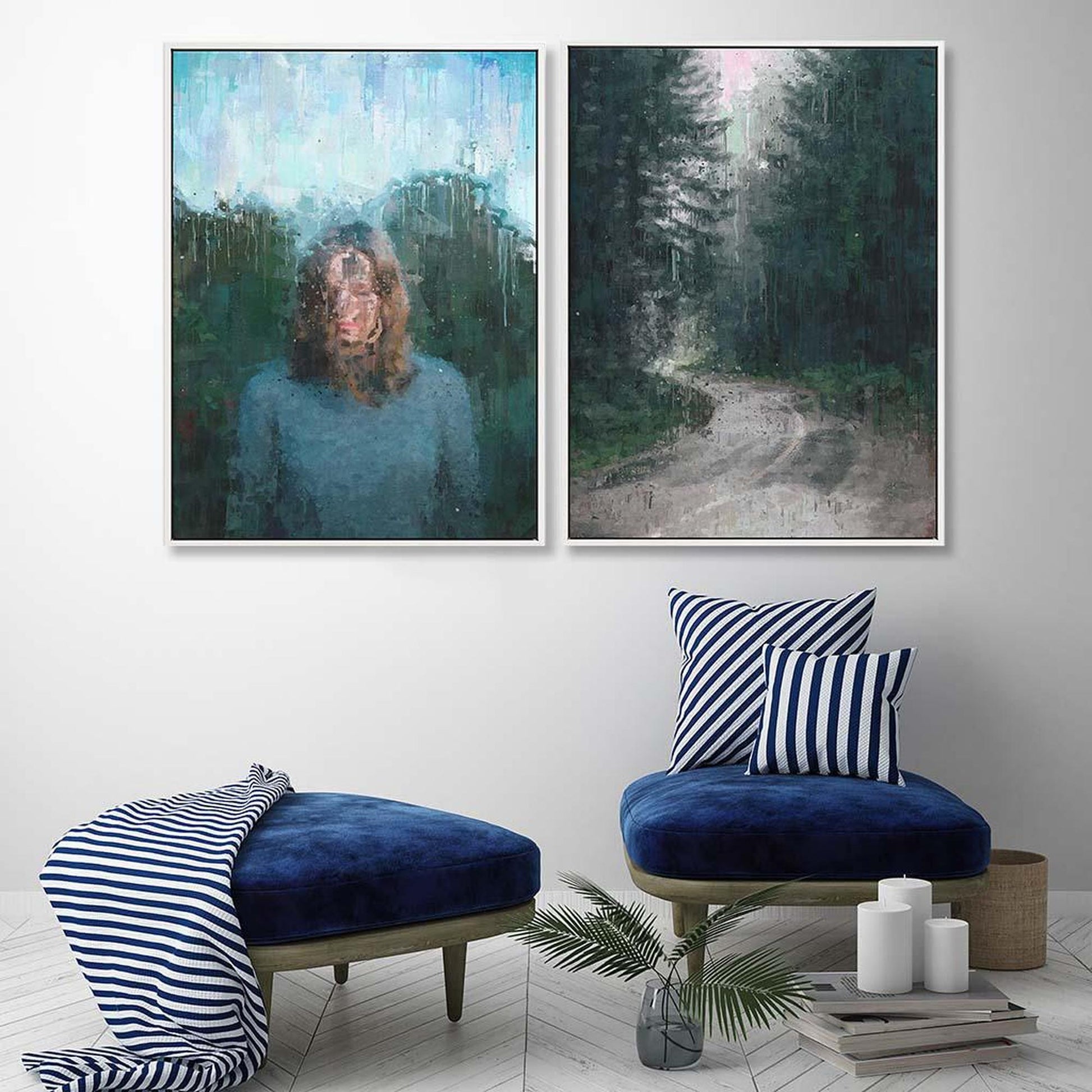 Through The Forest Canvas Set Of 2 White Canvas Set Of 2 - Abstract House