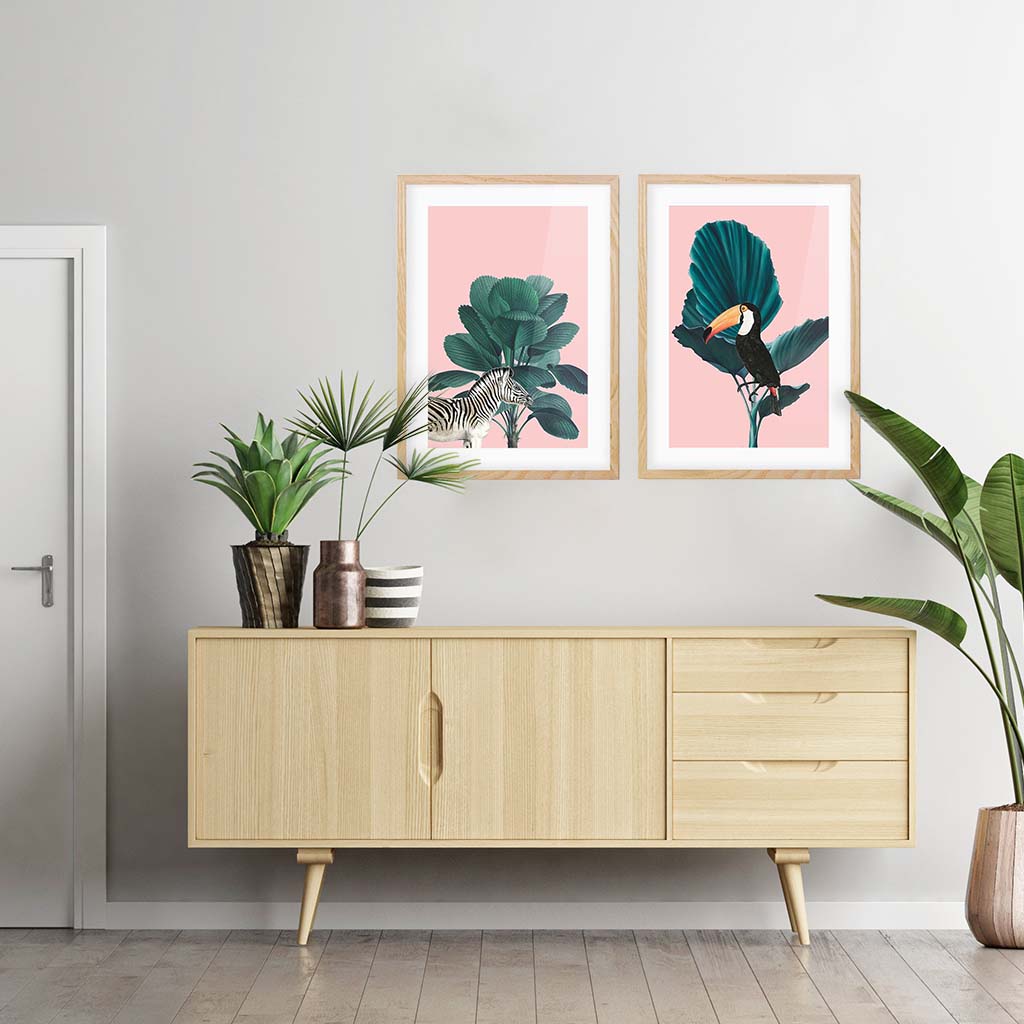 Tropical Jungle Animals - Print Set Of 2 Black Frame Wall Art Print Set Of 2 - Abstract House
