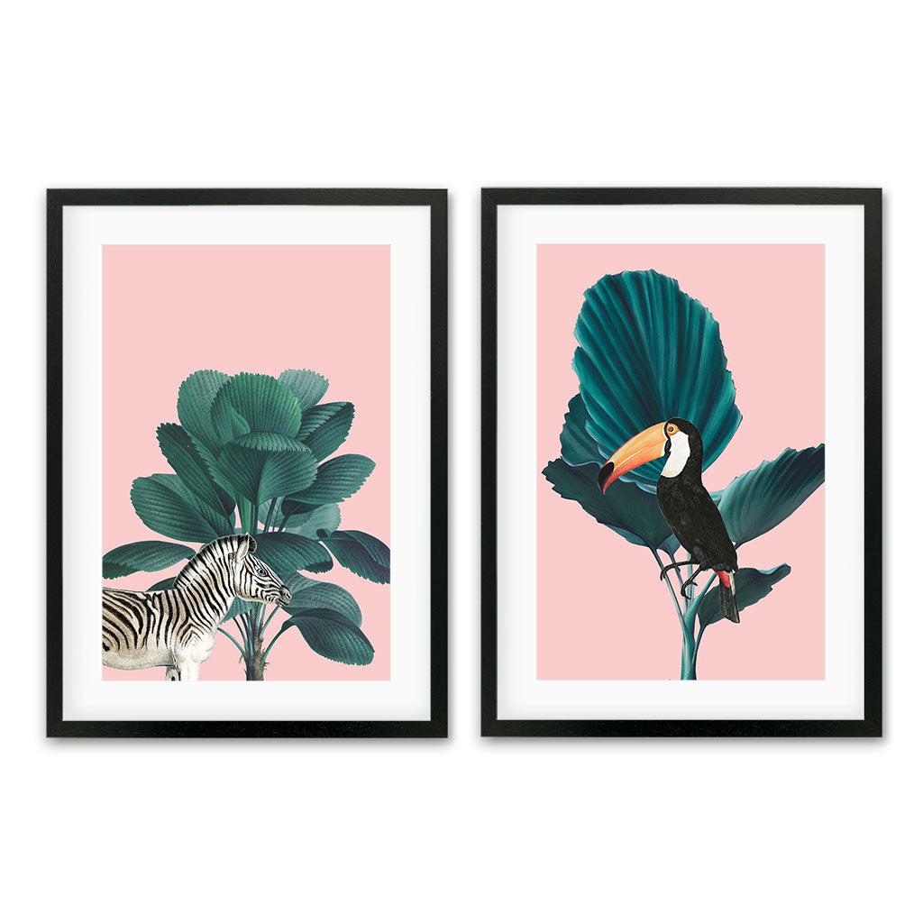 Tropical Jungle Animals - Print Set Of 2 Black Frame Wall Art Print Set Of 2 - Abstract House