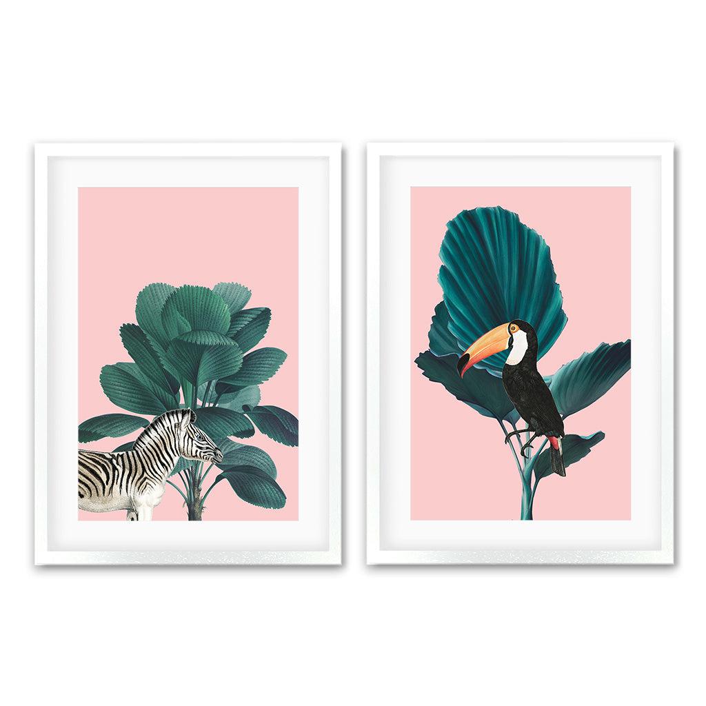 Tropical Jungle Animals - Print Set Of 2 White Frame Wall Art Print Set Of 2 - Abstract House
