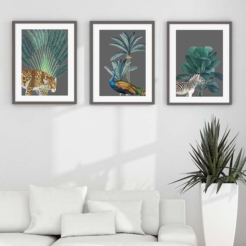 Tropical Jungle Animals - Print Set Of 3 Black Frame Wall Art Print Set Of 3 - Abstract House