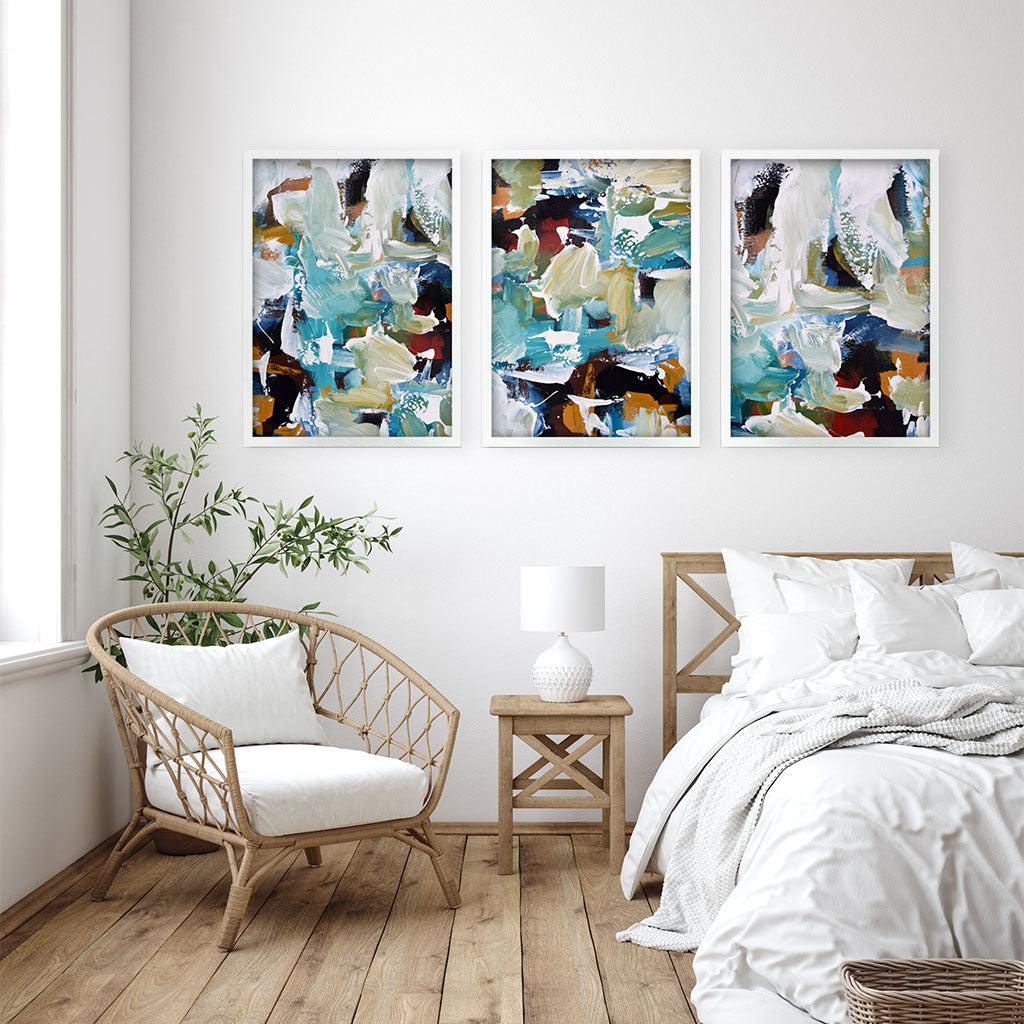 Turquoise Gold Textures - Print Set Of 3 Black Frame Wall Art Print Set Of 3 - Abstract House
