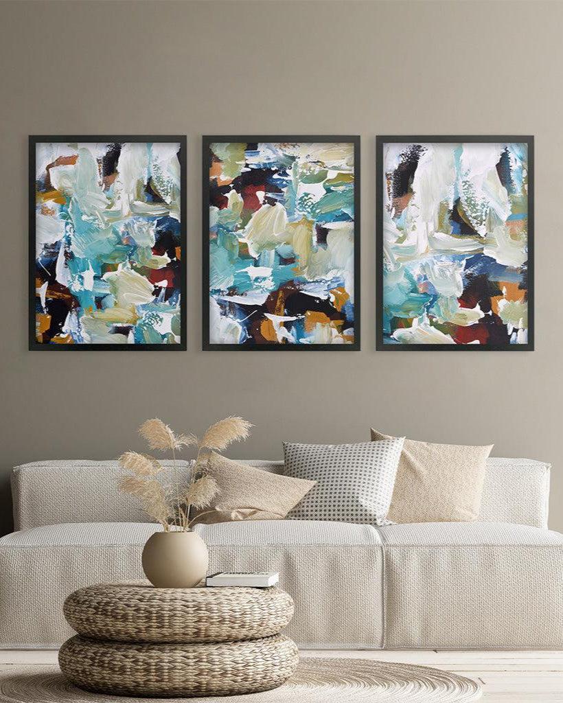 Turquoise Gold Textures - Print Set Of 3 Black Frame Wall Art Print Set Of 3 - Abstract House