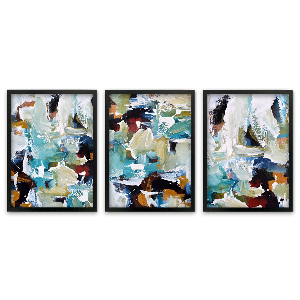 Turquoise Gold Textures - Print Set Of 3 Black Frame Wall Art Print Set Of 3 - Abstract House
