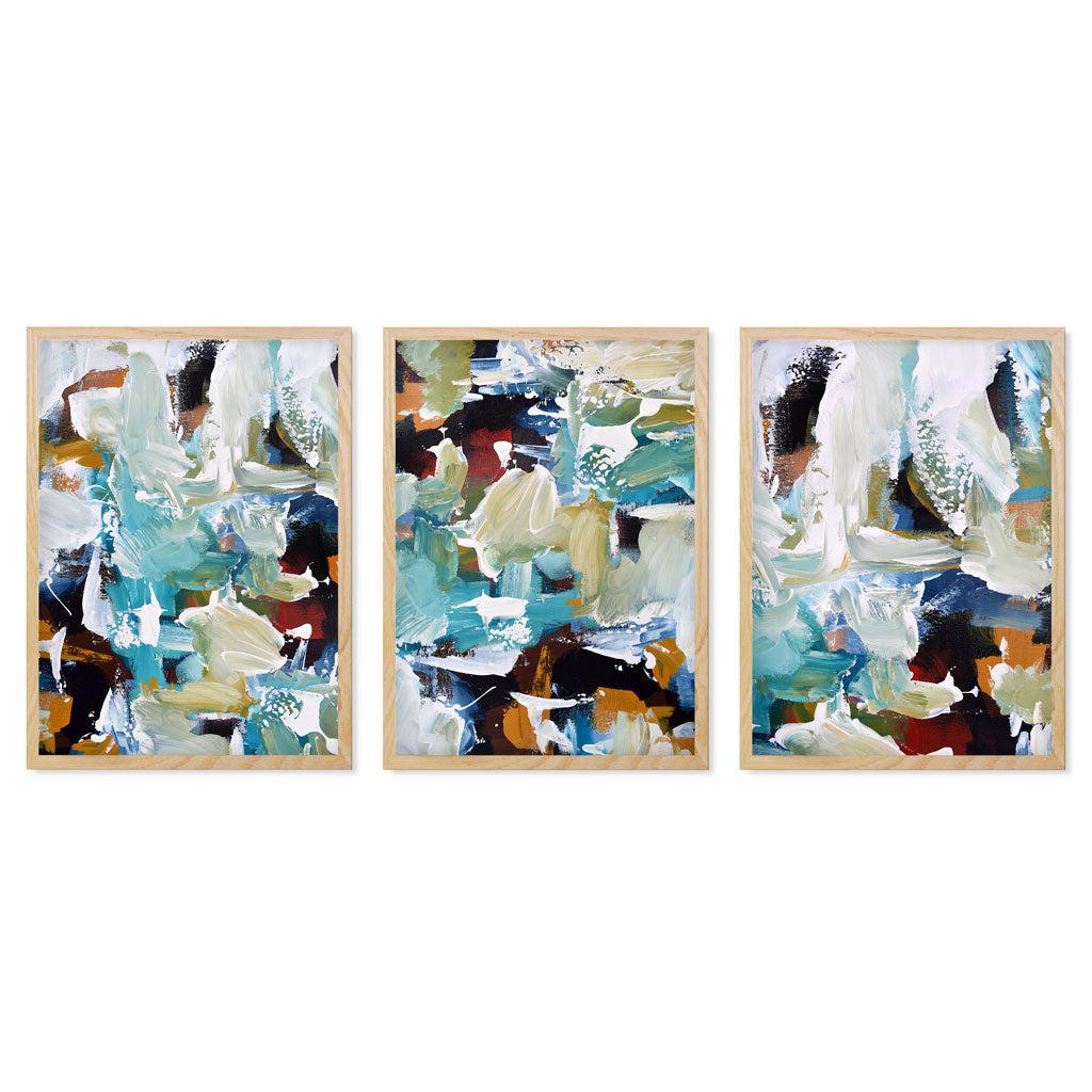 Turquoise Gold Textures - Print Set Of 3 Oak Frame Wall Art Print Set Of 3 - Abstract House