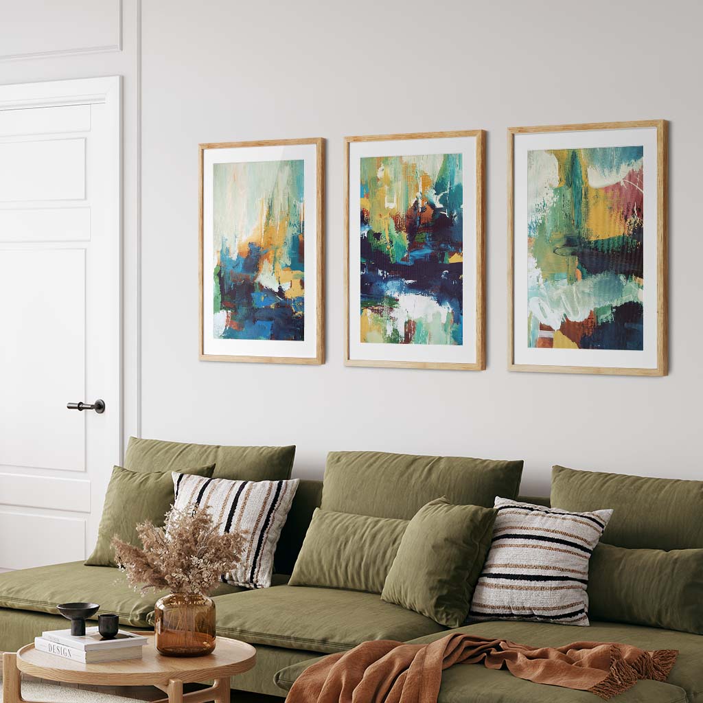 Vibrant Abstract Fields - Print Set Of 3 Black Frame Wall Art Print Set Of 3 - Abstract House