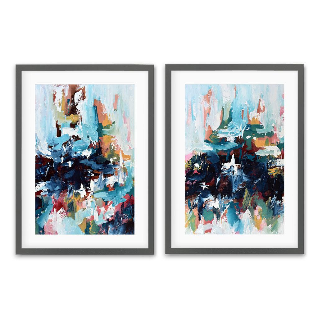 Vibrant Landscape Print Set Of 2 Black Frame Wall Art Print Set Of 2 - Abstract House