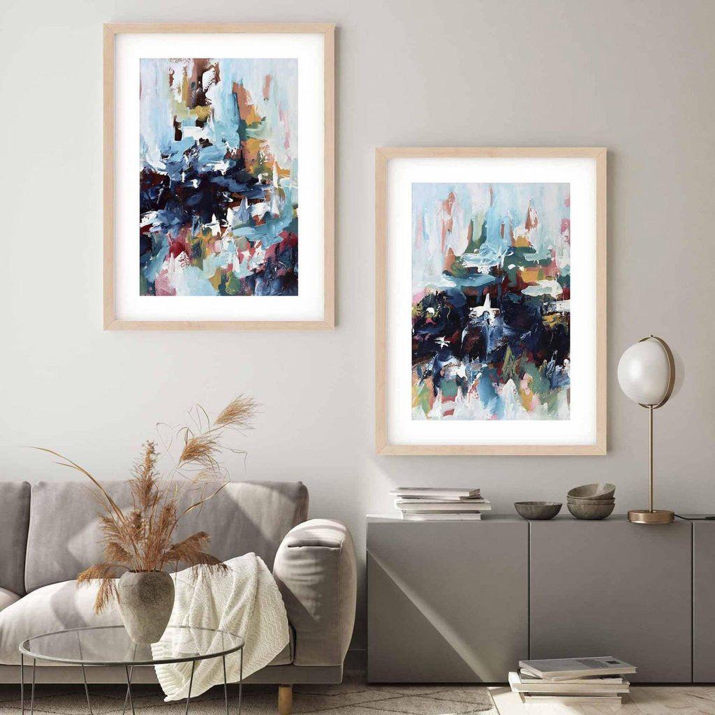 Vibrant Landscape Print Set Of 2 Black Frame Wall Art Print Set Of 2 - Abstract House