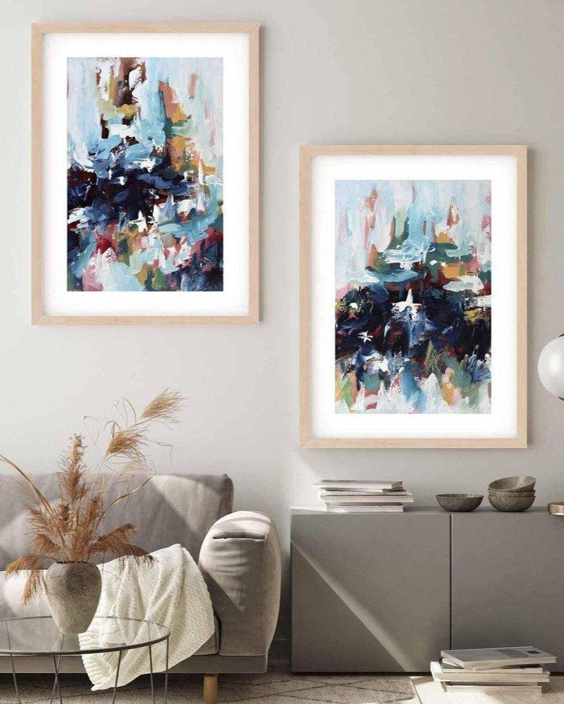 Vibrant Landscape Print Set Of 2 Black Frame Wall Art Print Set Of 2 - Abstract House