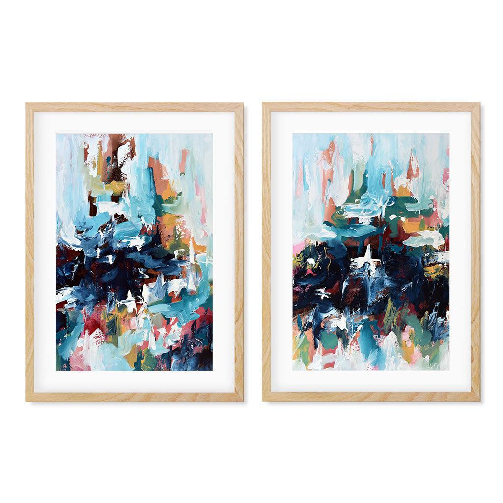 Vibrant Landscape Print Set Of 2 Oak Frame Wall Art Print Set Of 2 - Abstract House