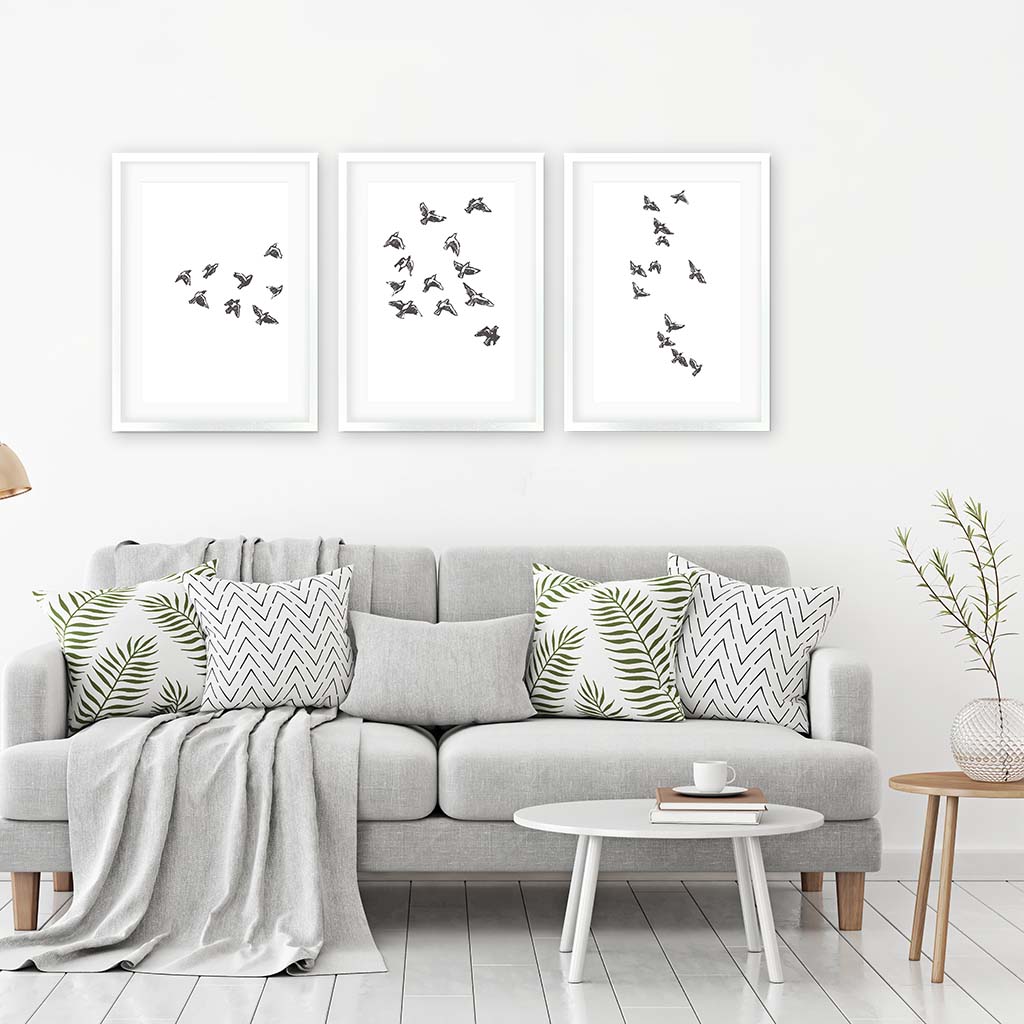 Watercolour Bird Sketches - Set Of 3 Prints Black Frame Wall Art Print Set Of 3 - Abstract House