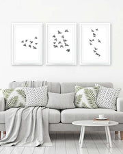 Watercolour Bird Sketches - Set Of 3 Prints Black Frame Wall Art Print Set Of 3 - Abstract House