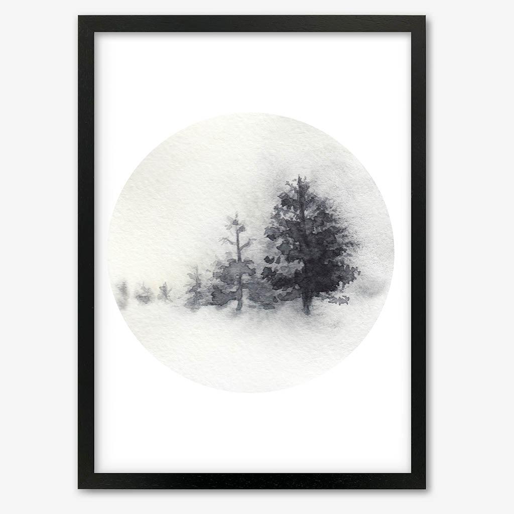 Watercolour Forest In Winter Art Print Black Frame Wall Art Print - Abstract House