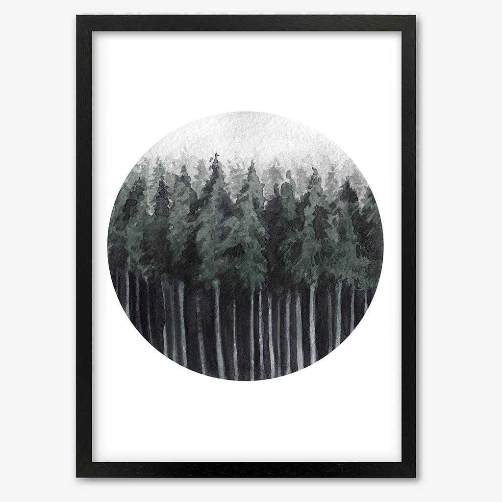 Watercolour Forest Landscape Art Print Black Frame Wall Art Print - Abstract House