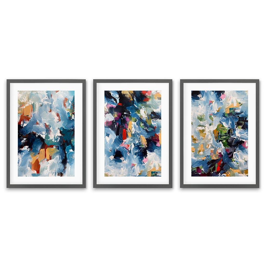 Winter Dew - Print Set Of 3 Grey Frame Wall Art Print Set Of 3 - Abstract House