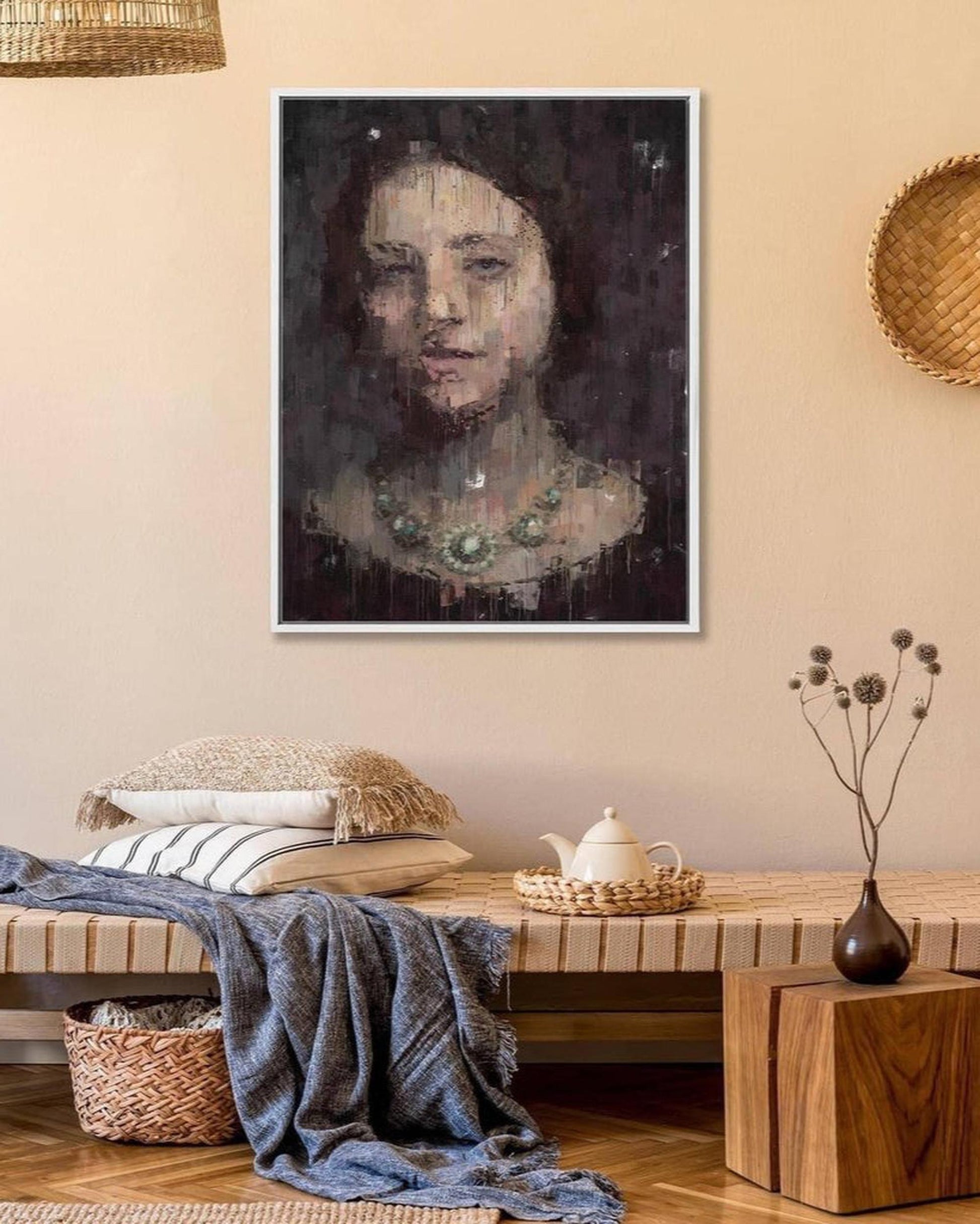 Woman Portrait Fine Art Painting Framed Canvas